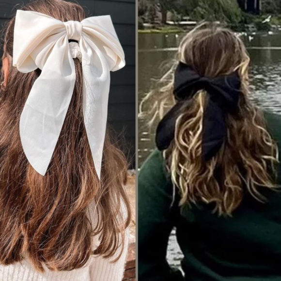 Set of 2—Satin Black and Cream Hair Bows Barrettes A New Day Target NWOT - Picture 1 of 7